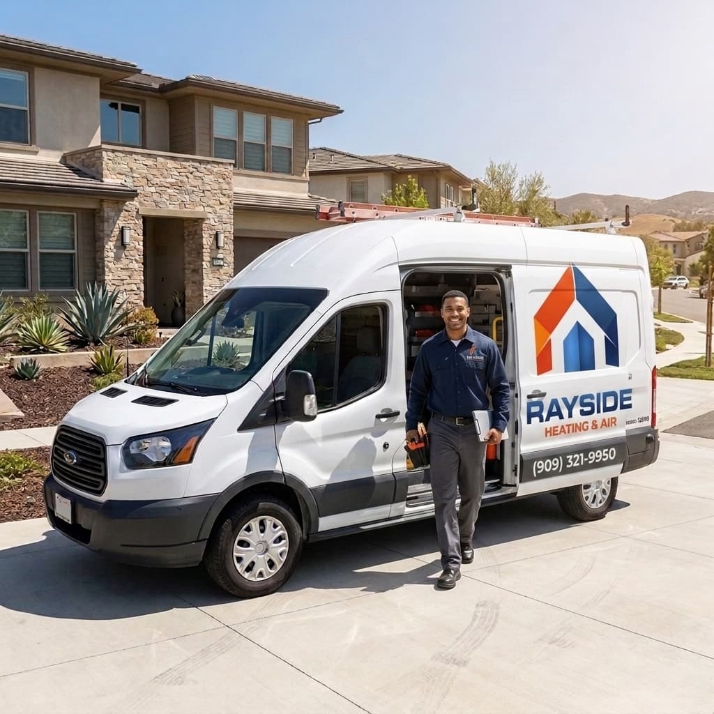 Rayside service vehicle parked outside a family home in morning light