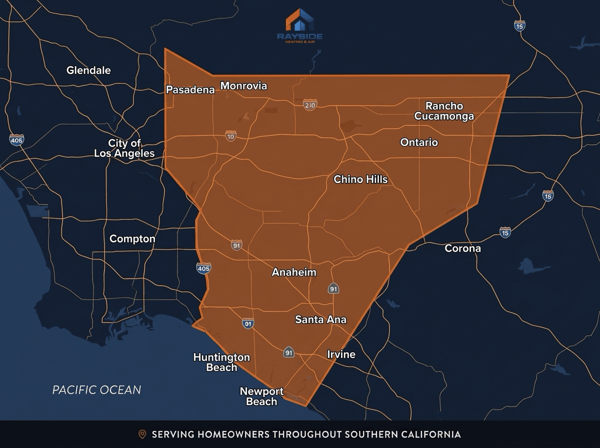 Southern California Service Area Map highlighting our HVAC service coverage areas